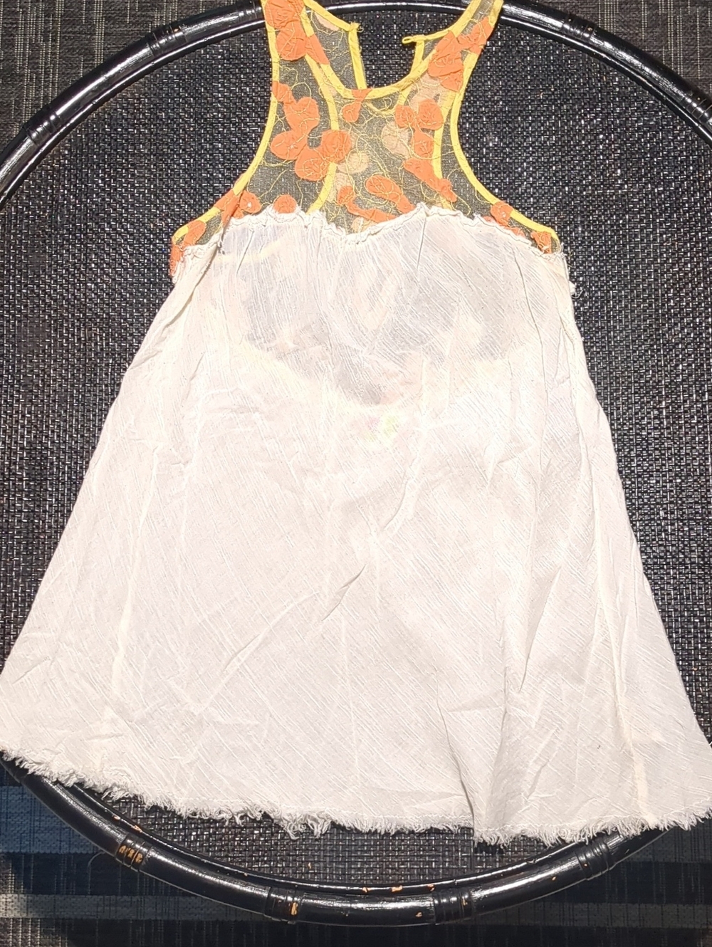 Vintage Free People White Chemise with Orange Floral Lace Yoke